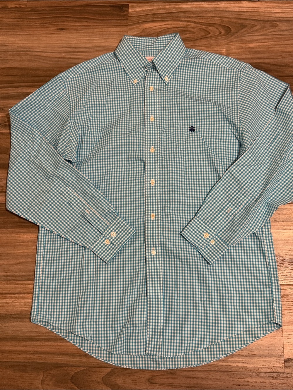 Brooks Brothers Button Down Shirt Men's M Blue Checkered L/S Cotton Career Boss